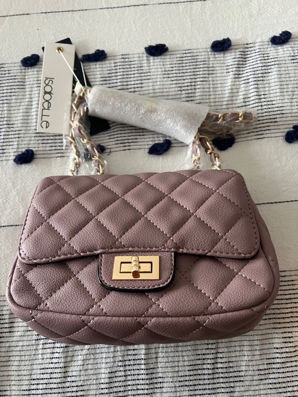 Quilted Mauve Crossbody Bag with Gold Hardware